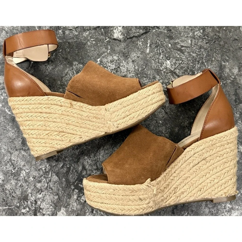 Marc Fisher Cala Platform Leather Suede Wedge Espadrille Sandal Y2K Chunky 5M